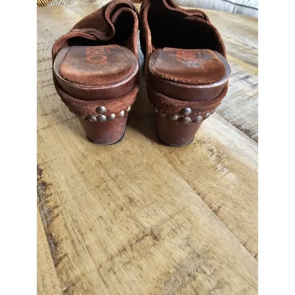 MICHAEL KORS Suede Leather‎ Clogs Slip-On Wooden Studded Made In Italy 8B